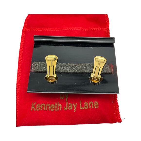KJL By Kenneth Jay Lane Vintage Satin Gold Modernist Abstract Earrings - Picture 4 of 6